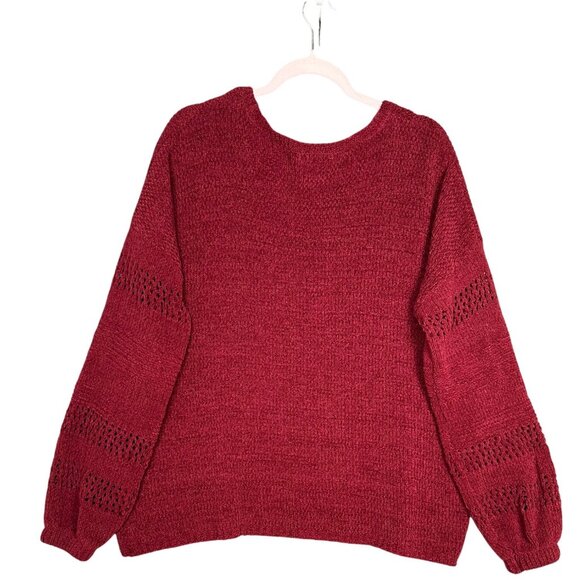 Knox Rose Burgundy Chenille Knit Sweater XL Medium Boho Balloon Sleeve Soft - Picture 4 of 7